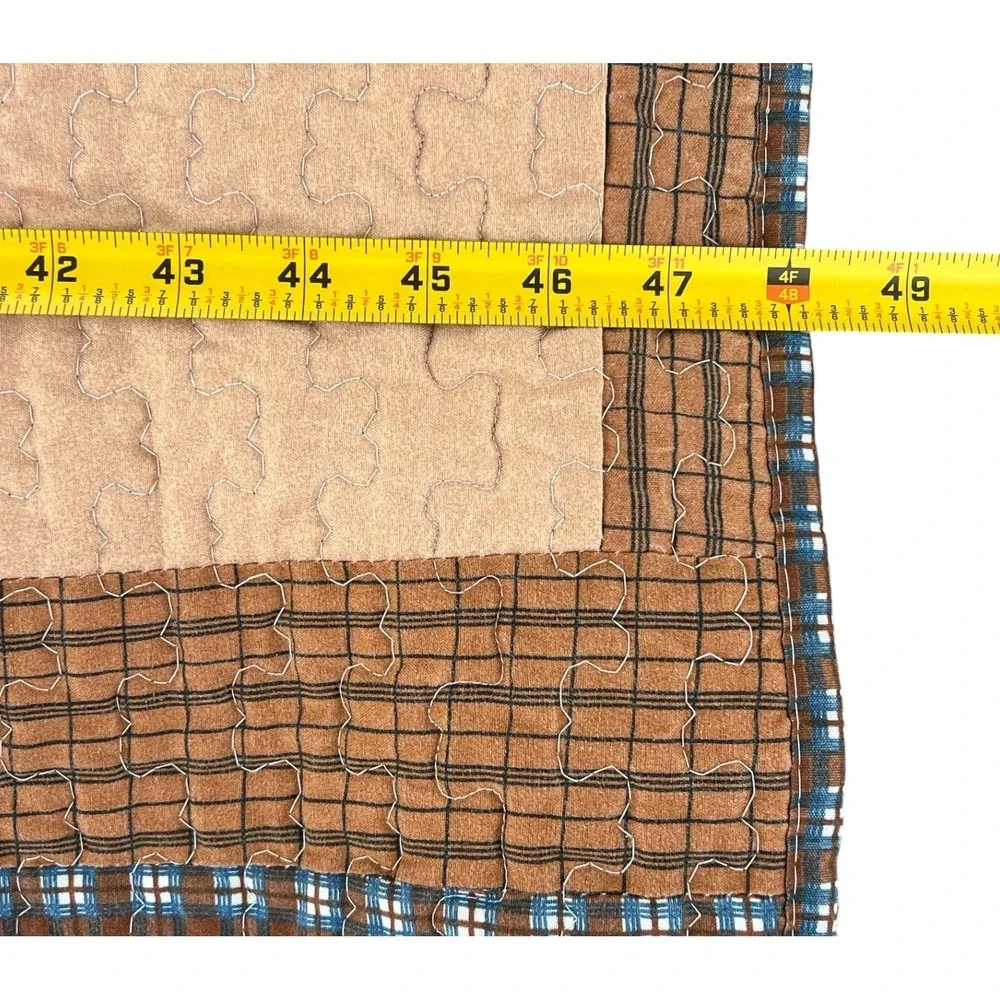 Handmade Primitive Star Patchwork Quilt Brown Blue Farmhouse Lap Throw 48x58